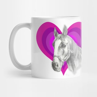 Beautiful pencil drawing of a horse on a rainbow heart Mug